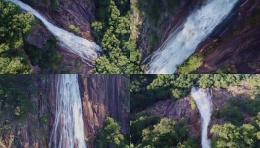 广州从化石门森林公园石门瀑布多角度航拍高清在线视频素材下载