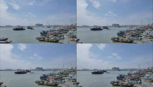 延时摄影海边渔船码头晋江大桥蓝天白云高清在线视频素材下载
