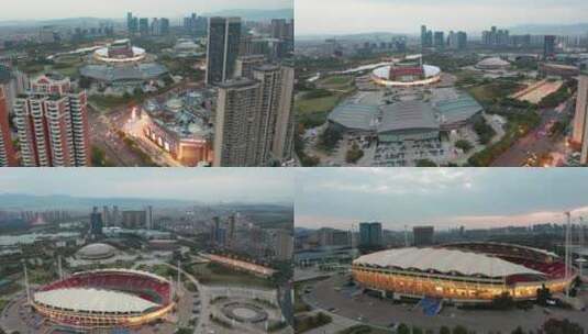 浙江义乌市体育场夜景风光航拍合集高清在线视频素材下载