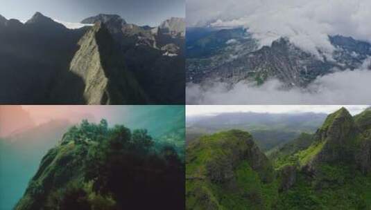 航拍巍峨的高山茂密的丛林 视频合集高清在线视频素材下载