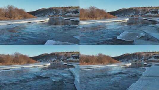 春天开河浮冰流水倒影高清在线视频素材下载