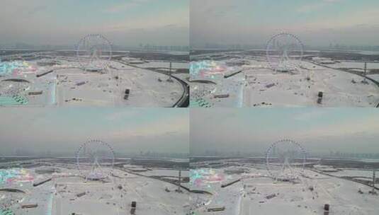 中国哈尔滨冰雪大世界航拍高清在线视频素材下载