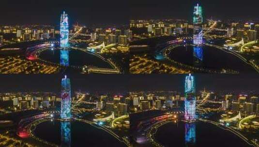 河南郑州千禧广场夜景航拍移动延时高清在线视频素材下载