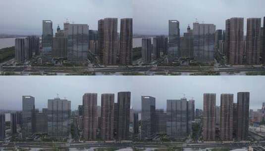 航拍浙江杭州奥体中心商圈高楼高清在线视频素材下载