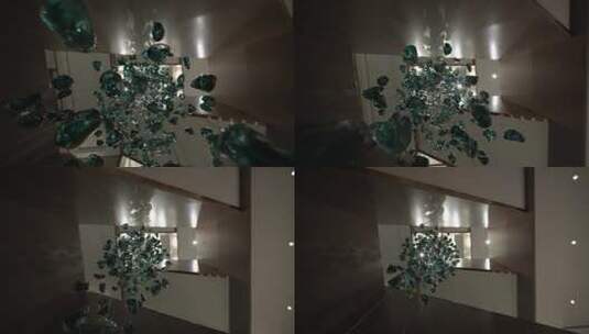 别墅楼梯间水晶吊灯高清在线视频素材下载
