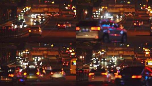 中国哈尔滨夜晚城市道路汽车交通虚化光斑高清在线视频素材下载