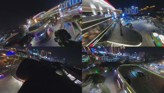 扬州京华城外景灯光夜景穿越机航拍高清在线视频素材下载