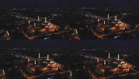 苏莱曼尼耶清真寺和伊斯坦布尔城市夜景高清在线视频素材下载