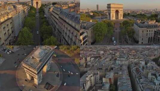 城市航拍法国巴黎阳光照射凯旋门汽车交通高清在线视频素材下载