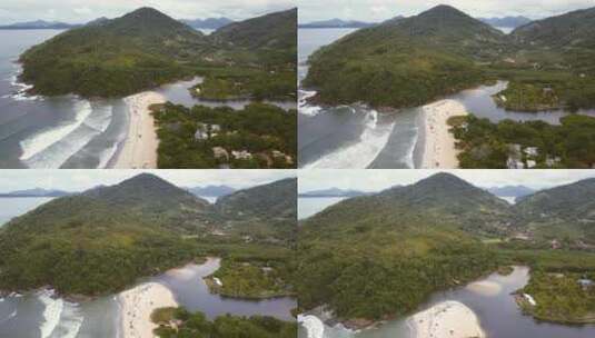 WIde海滩在巴西海岸与大西洋雨林相遇的河流-乌巴图巴-巴西高清在线视频素材下载