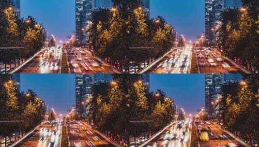 中国北京市东三环京广桥夜景车流延时高清在线视频素材下载