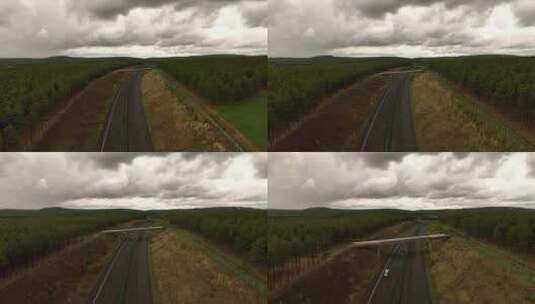 航拍森林树林林间公路高速公路高清在线视频素材下载