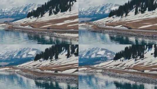 航拍雪山森林湖泊大自然风景高清在线视频素材下载