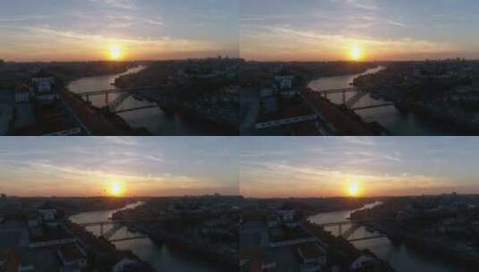 日落时分的杜罗河葡萄牙波尔图高清在线视频素材下载