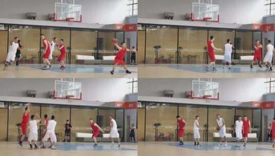 年轻人学生篮球馆内打篮球慢镜头高清在线视频素材下载