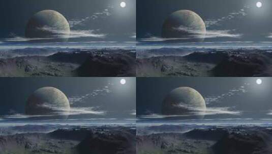 唯美大海上升月亮白月光夜空圆月花瓣高清在线视频素材下载