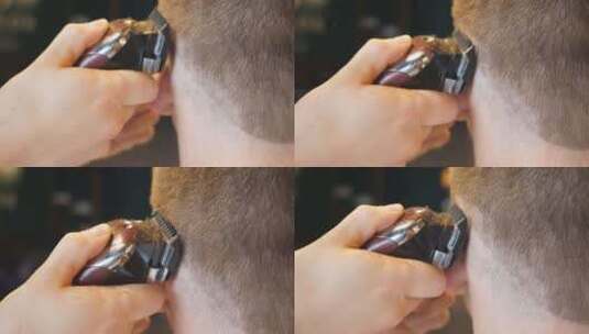 美发师的手臂在沙龙里用剪刀给顾客做男性理发高清在线视频素材下载
