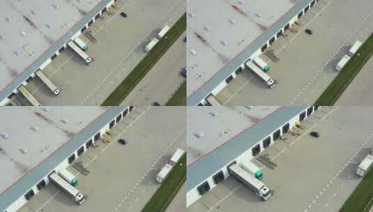 空中跟踪拍摄的半挂卡车停车场高清在线视频素材下载