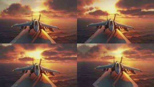 4k战斗机起飞降落夕阳唯美创意素材高清在线视频素材下载