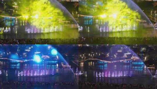 佛山禅城文华公园水舞声光秀喷泉夜景高清在线视频素材下载