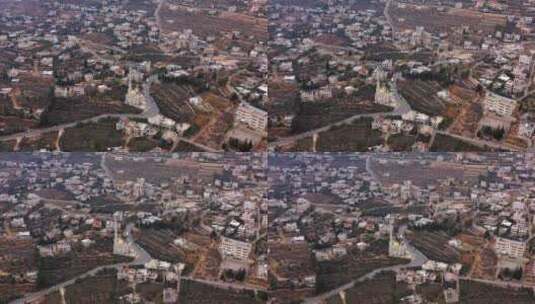 巴勒斯坦穆斯林村庄和清真寺上空的航拍镜头高清在线视频素材下载