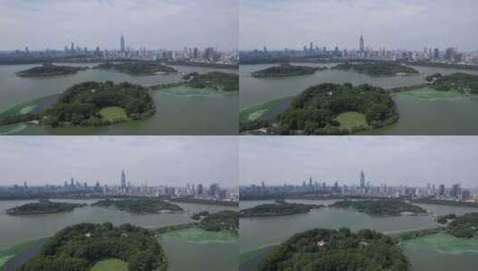 江苏南京玄武湖城市天际线航拍高清在线视频素材下载