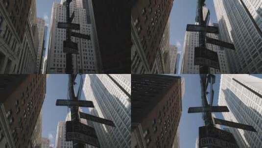 曼哈顿金融区纽约市白天的街道标志高清在线视频素材下载