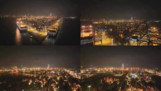 深圳盐田港夜景航拍高清在线视频素材下载