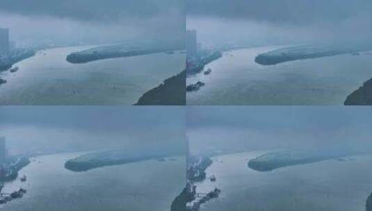 雨后长江江心洲航拍高清在线视频素材下载
