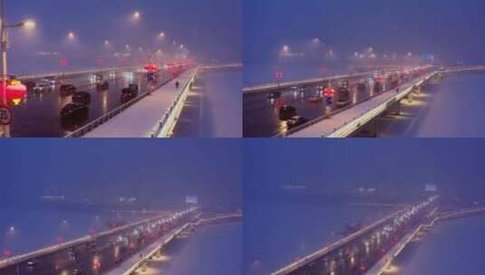 北方城市冬季下雪雪景夜景航拍高清在线视频素材下载