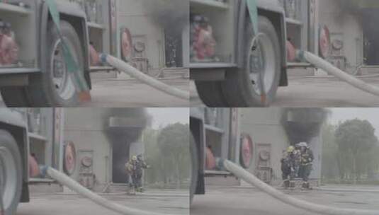 「有版权」原创S-LOG3消防员灭火搜救高清在线视频素材下载