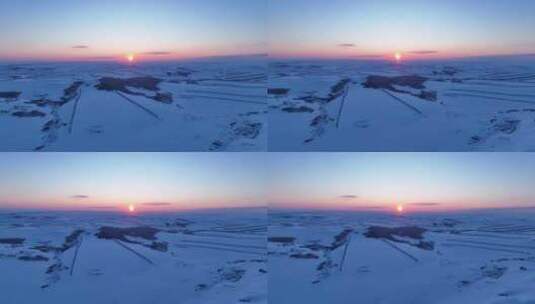 航拍呼伦贝尔雪域雪原暮色高清在线视频素材下载