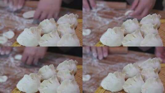 春节团圆包饺子，包水饺，包好的水饺镜头高清在线视频素材下载