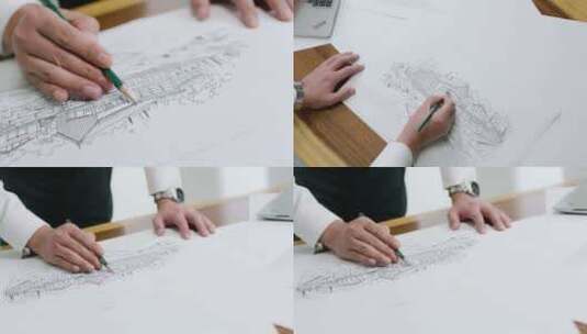 设计师画图纸建筑图纸高清在线视频素材下载