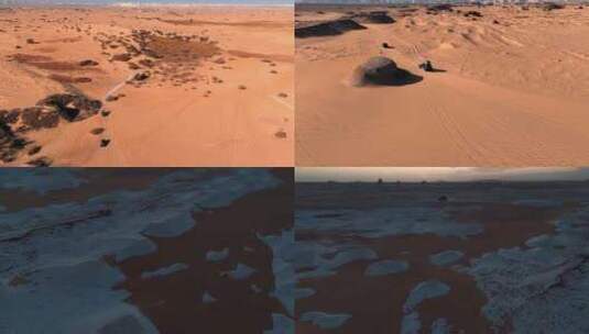 FPV航拍汽车行驶在沙漠中沙漠日落天际线高清在线视频素材下载