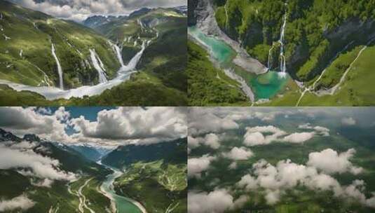 瀑布河流青山绿水镜头合集02高清在线视频素材下载