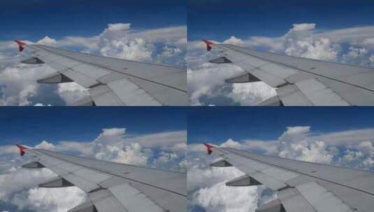 飞机飞行窗外，机翼云层河流 祖国河山高清在线视频素材下载