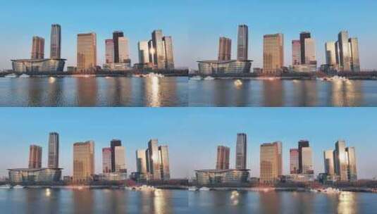 航拍天津滨海于家堡金融区高清在线视频素材下载
