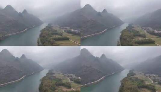 航拍云雾缭绕的广东清远连江田园风光高清在线视频素材下载