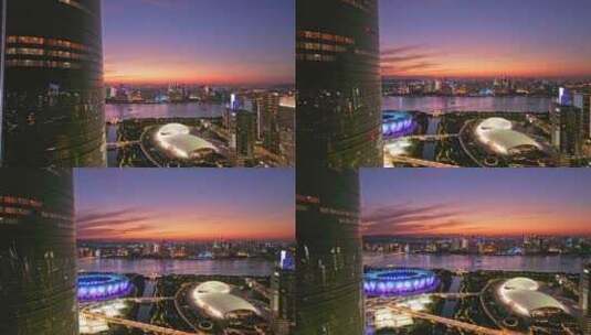 航拍杭州奥体中心夜景高清在线视频素材下载