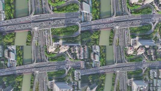 杭州交通高架路上塘高架中河高架路航拍高清在线视频素材下载