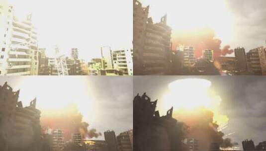 大炸弹在被摧毁的城市后面升起高清在线视频素材下载
