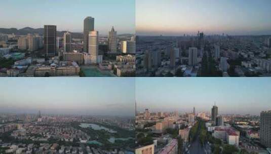 航拍山东济南城市建设济南清晨风光高清在线视频素材下载