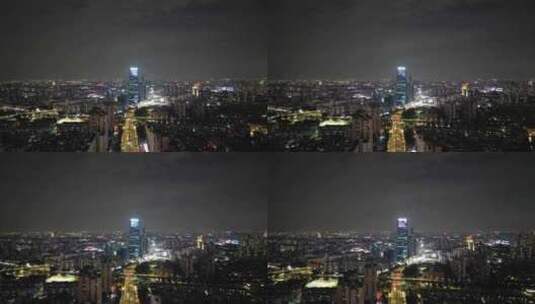 航拍广东东莞鸿福大桥首铸万科广场夜景高清在线视频素材下载