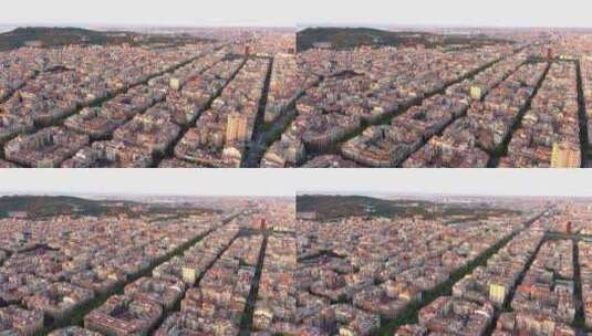巴塞罗那城市天际线，鸟瞰图。日出时的Ei高清在线视频素材下载