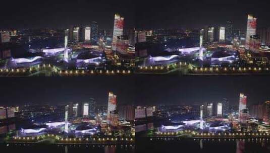 湖南长沙北辰三角洲夜景灯光航拍高清在线视频素材下载