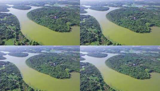 成都青龙湖湿地公园清晨白昼航拍高清在线视频素材下载