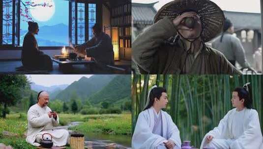 古代人喝茶古风茶文化雅集高清在线视频素材下载