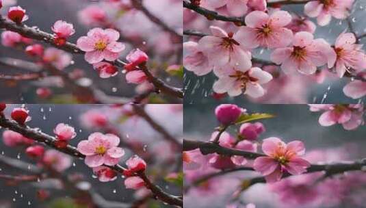 春雨中美丽的桃花樱花盛开高清在线视频素材下载