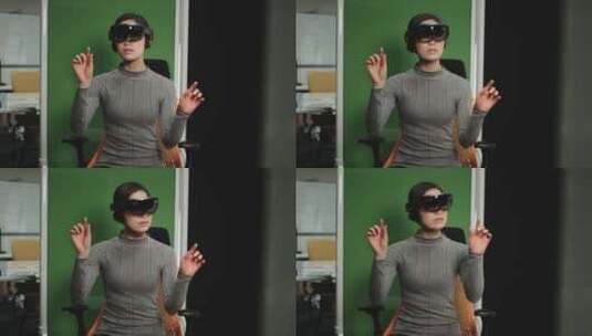 女性在体验VR虚拟实验高清在线视频素材下载